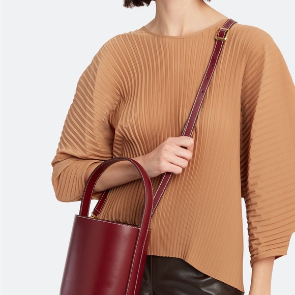 Elegant STAUD Bissette Burgundy Leather Bucket / Crossbody Bag - Picture 3 of 5